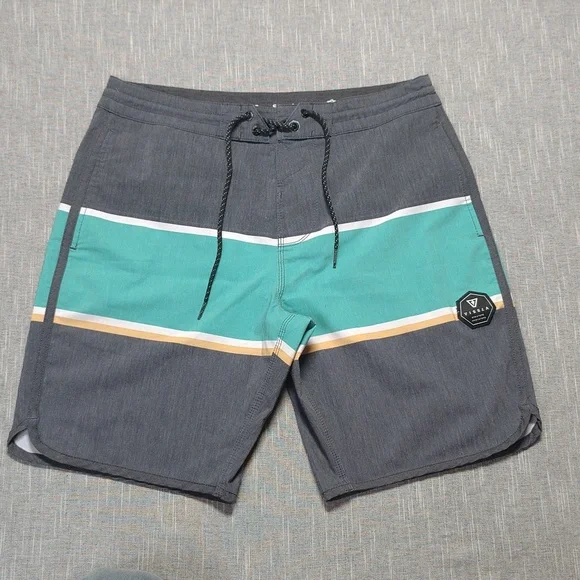 Vissla The Point Board Shorts Size 30 Small 19.5" Blue Gray Striped Surf Swim - Picture 1 of 12